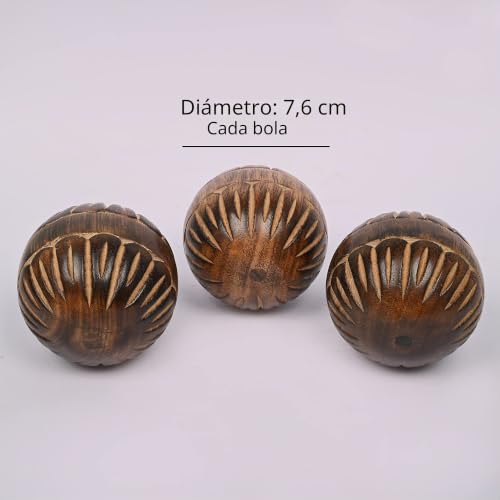 Miniatura 6 de Edhas Juego De 3 Bolas Redondas Decorativas De Madera De Mango Para Centro De Mesa O Uso Individual, Ideal Para Uso En Bandeja O Decoración De Cestas