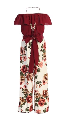 Image of iGirlDress Girls Wide Leg Off Shoulder Elegant High Waist Rompers Palazzo Pants Trousers Jumpsuits USA 4-14