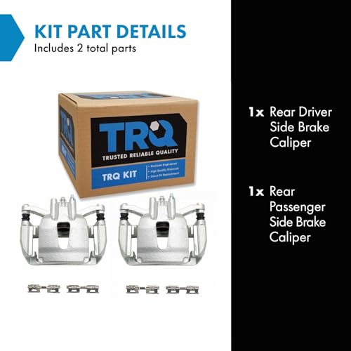 Image of TRQ Rear Driver and Passenger Side Brake Caliper Set Caliper Brackets Hardware Compatible with 2012-2014 Ford F-150 2015-2017 F-150 With Manual Parking Brake 2018 F-150 Raptor