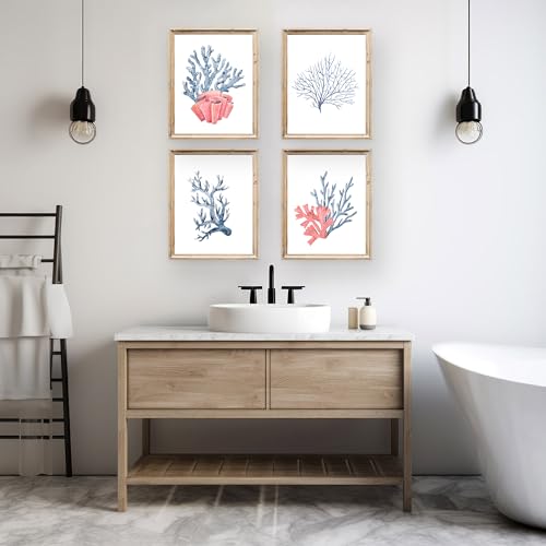 Beach Decor Art Prints (Set of 4) - Unframed - 8x10s | Serene and Inviting Coral-Themed Wall Art Prints | Perfect for Nautical and Ocean-Inspired Home Decor | Bathroom Wall Decor | Apartment Décor's - Image 6