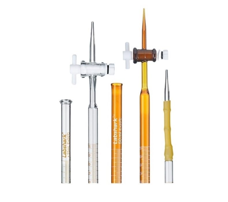 Buretta in Vetro Borosilicato Classe A - 10ml, 25ml, 50ml di Precisione Graduata per Titolazione in Laboratorio(Brown acidic-25mL)