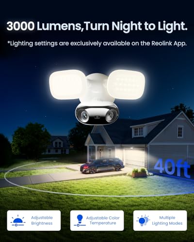 Image of REOLINK Elite Floodlight WiFi with Plug-in Power Cable, 4K 8MP 180 Panoramic Floodlight Camera, Adjustable 3000 Lumens Spotlights, AI Video Search, Dual-Band Wi-Fi 6, 24 /7 Recording, No Monthly Fees