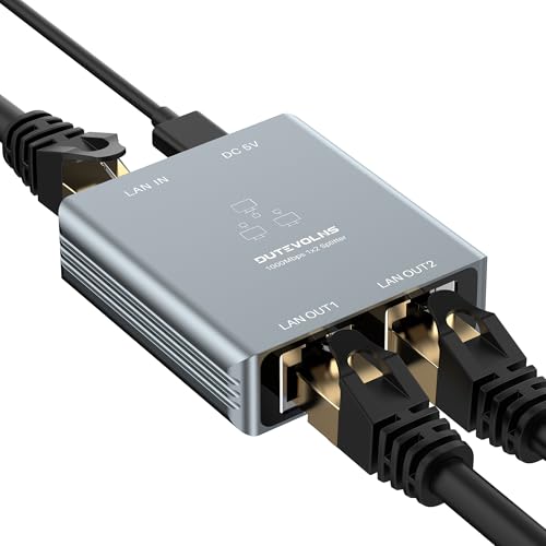 Dutevolns Switch Ethernet 1 a 2 1000Mbps, RJ45 LAN Splitter 2 Puertos, Gigabit Network Duplicador, Divisor de Red Compatible con Ordenadores, Routers, Cable Cat8/7/6/5