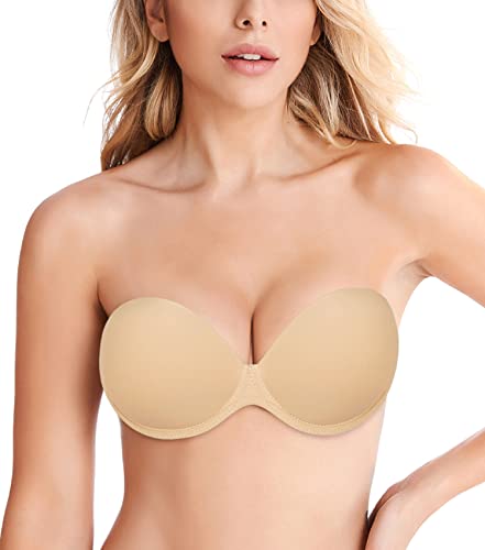 Wekofi Women's Backless Strapless Full Figure Clear Back Adhesive Underwire Padded Bra2