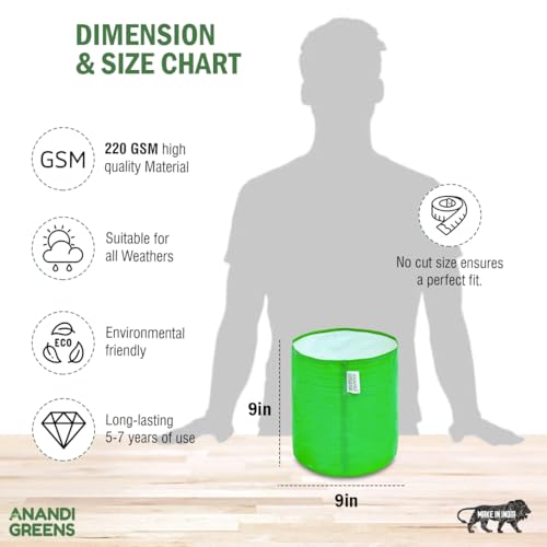 Image of Anandi Green's Premium HDPE Uv Protected 220 GSM Round Shaped Green Colour Plants Grow Bags Suitable for Terrace and Vegetable Gardening (Pack of 16, 9X9 INCH)