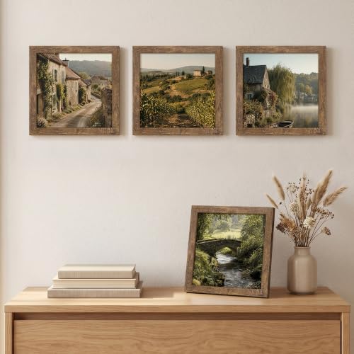 Image of upsimples 8x8 Picture Frame, Display Pictures 4x4 with Mat or 8x8 Without Mat, Wall Hanging Photo Frame, Rustic brown, 1 Pack
