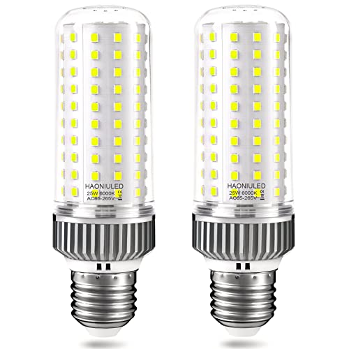 E26 LED Bulb, 25W 6000K Cool Daylight White 2500LM Energy Saving Non-dimmable 200W Equivalent Flicker-free, LED Corn Bulb Suitable for Home Indoor and Outdoor Spaces like Loft, Garage Pack of 2