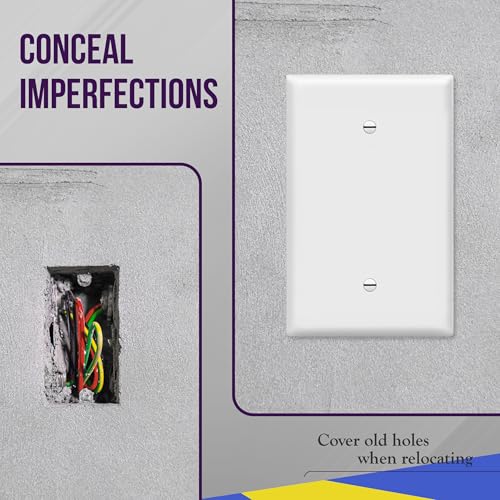 Image of ENERLITES 5 Pack Oversized Blank Wall Plate Cover, 1-Gang, White | Jumbo size 5.5 inch x 3.5 inch, cover unused electrical box /outlet /switch, unbreakable polycarbonate, UL-listed, easy to install