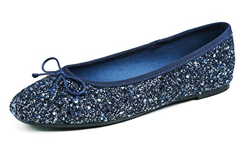 FEVERSOLE Women's Bling Soft Cushioned Comfort Flats Sparkle Party Ballets