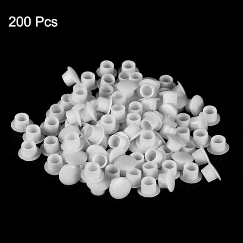 Image of uxcell 200Pcs Screw Hole Plugs, 8mm(5 /16 inch) Dia Plastic Snap in Shelf Button Flush Type Caps for Furniture Cabinet Cupboard, White