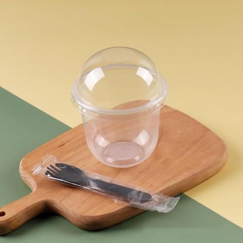 Zxyler 使い捨てデザートカップ 100 個大容量セット プラスチック製プリン・ドリンク二役 蓋付き (丸い穴あり/穴なし 2 種選択可) スプーン付き 衛生的無味無臭 軽量持ち運び簡単