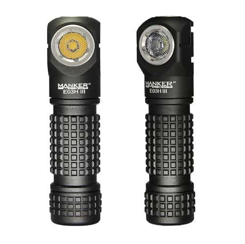 Manker E03H III Rechargeable Headlamp Pocket Mini Flashlight with Clip - 90 Degree EDC Right Angle Flashlight with Headband and Magnet Tail (4000K High CRI 519A, Black)