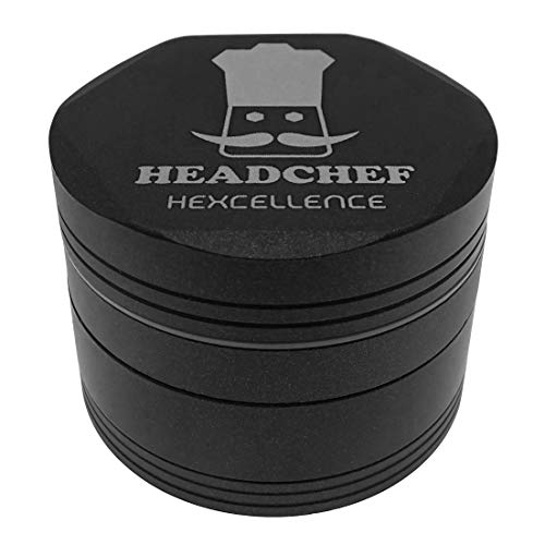 Headchef Hardcore Hexellence Ceramic Non-Stick Coated Metal Herb Grinder, 4 Piece, 62mm (Black), Onyx Black - Image 3