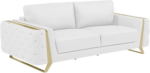 Miniatura 4 de Blackjack Furniture Reggio Collection - Sala de estar de cuero italiano de grano completo con marco de madera brasileña y patas de acero inoxidable,