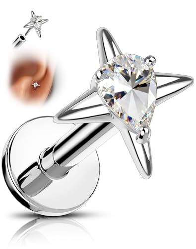 OUFER Pear CZ Starburst Titanium Stud