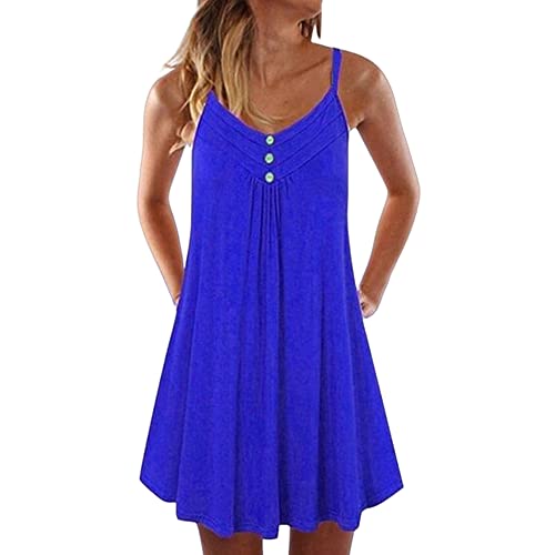 Vestido camiseta feminino casual solto curto com alças de verão mini, Hz029 Azul, M