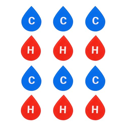 PATIKIL Self Stick C/H Water Label, 6 works/12 Pack Acrylic Drop Shape Hot/Cold Sticker Signs for Faucets Sinks Red/Blue