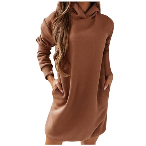 Shirtkleid Damen Knielang Mit Taschen -...
