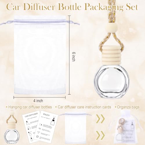 Image of Boao 10 Sets Hanging Car Air Freshener Diffuser Bottles Empty Bulk with Car Diffuser Instruction Cards Organza Bags Glass Refillable Essential Oil Fragrance Aromatherapy Pendant (5 Shapes)