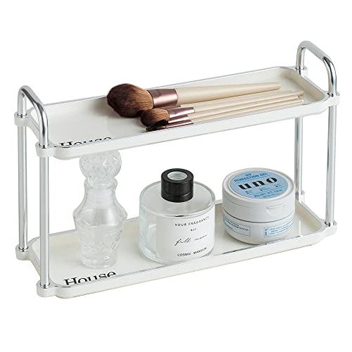 YISMAN 3.54 Inch Desktop 2-Layer Storage Rack,Countertop Storage Shelf for Bathroom, Kitchen, Living Room, Bedroom, Dressing Table,White