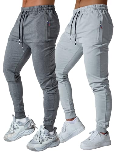 Mens Active Athletic Workout Jogger Sweatpants for Men with Zipper Pocket and Drawstring Size Dark&Light-XL