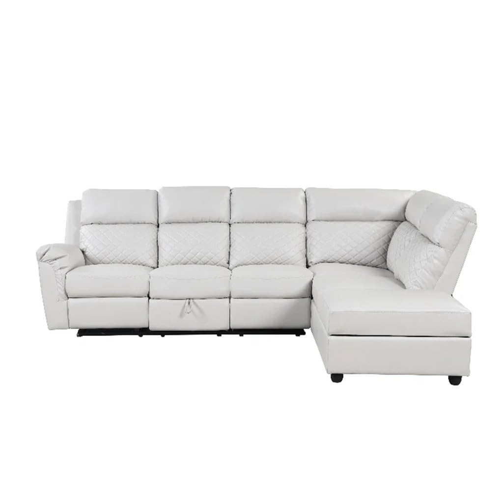 Reclining Sectional Contemporary Charm Sofa with Two Cup Holders for Living Room White