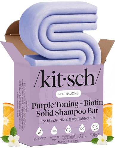 Kitsch Toning Purple Shampoo Bar For Blondes & Color Treated Hair - Shampoo For Women and Men - Biotin Shampoo for Strengthening & Neutralizing Brassy Tones - Vegan, Silicone & Sulfate Free - 3.2 oz