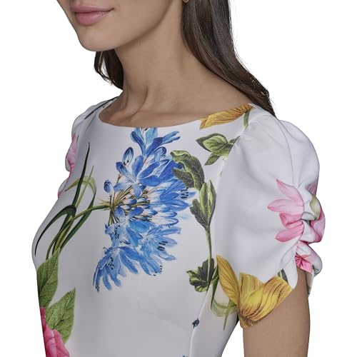 Image of KARL LAGERFELD Short Ruched Sleeve Jewel Neck Sheath Mini Dress