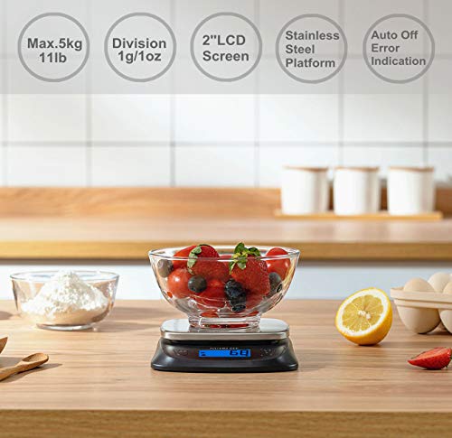 Nutri Fit Ultra Slim Kitchen Scale Digital Food Weight Scale For Baking Cooking In Grams And Ounces Tare & Backlit Lcd Display 11Lb 5Kg Capacity- Black/Stainless Steel #TOP1