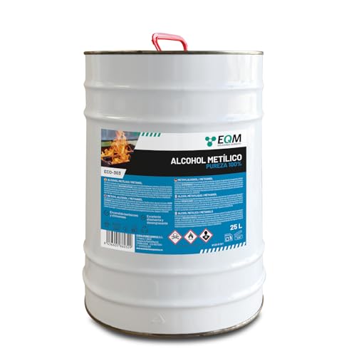 EQM - ECO-303 - Alcohol Metílico 99% Pureza - Metanol - 25L - Combustible de chimeneas y barbacoas - Disolvente industrial, desengrasante y limpiador de superficies
