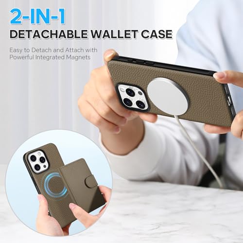 Coque iPhone 16 Pro Max étui portefeuille cuir kaki 6.9" Shieldon - 4