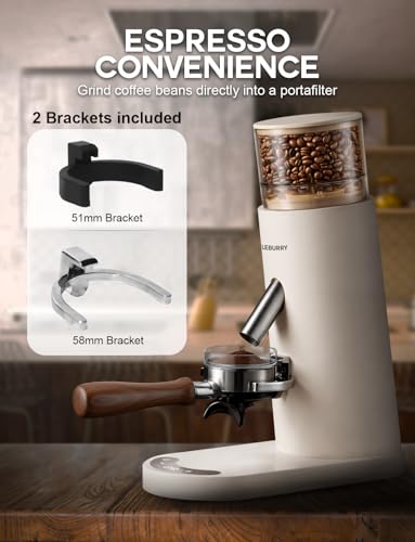 Image of Burr Coffee Grinder - Portable Coffee Bean Grinder with 60 Grind Settings, LCD Timer, 51 & 58mm Portafilter Compatible - Rechargeable Electric Espresso Grinders for Home, Office & Travel