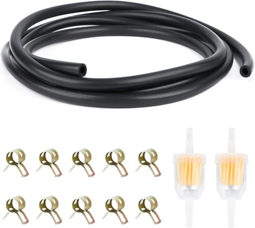 Sixstore - Sixstore Fuel Hose Set, 2 Metre Fuel Line Pipe Fuel Line Diameter 5 mm with 2 Petrol Filter and 10 Pieces Hose Clamps for Cars, Motorcycles, Lawnmowers, Scooter