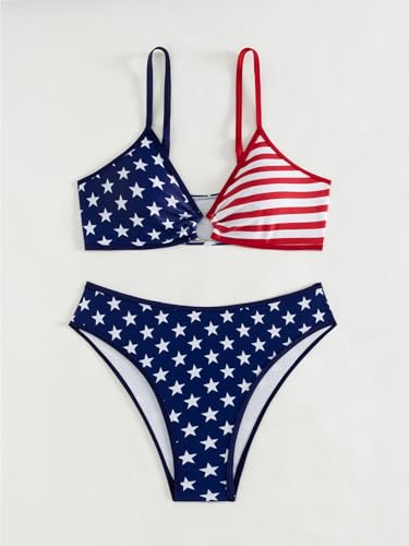 Image of Fanuerg Women's Triangle Bikini Sets O Ring Linked Two Piece Swimsuits Floral Printed Cheeky Bathing Suit