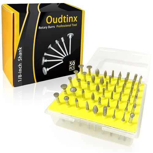 Image of Oudtinz 50-Piece 1/8-Inch Shank Diamond Coated Rotary Burrs Set Fits Dremel Rotary Tools,Diamond Burr Set for Jewelry,Glass,Stone,Ceramic,ect.(Small Head Style)