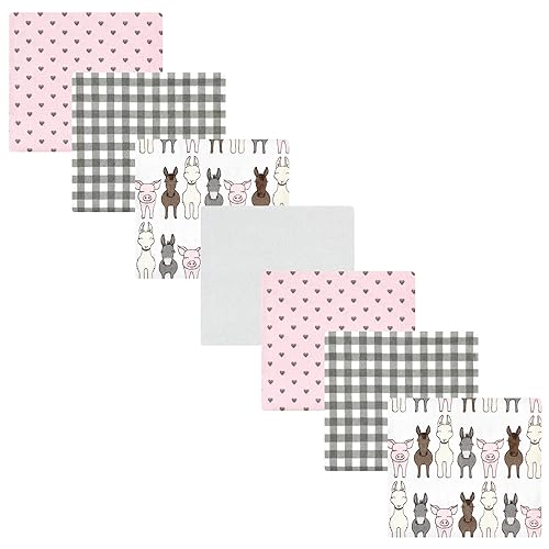 Image of Hudson Baby Unisex Baby Cotton Poly Flannel Receiving Blankets Bundle, Farm Friends Pink, One Size