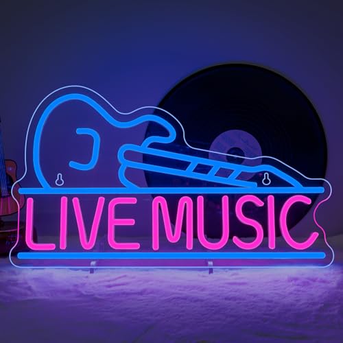 Image of Horseneon Guitar Neon Signs for Wall Decor,Live Music Neon Lights for Bedroom,Guitar Led Light up Sign with USB Powered for Music Party, Bar, Club