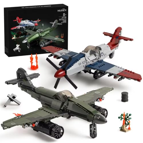 WW2 Military Airplane Toy Building Sets Compatible with Lego, Me 262 Fighter Jet & P-51D Plane Army...