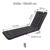 HAVE A SEAT Living - Auflage für Deckchair 190x50 cm - Bequeme Liegestuhl Auflage, 8 cm Dick - Waschbar bis 95°C, Orthopädisch, Wetterfest - Made in Germany (190x50 cm, Grau/Anthrazit)