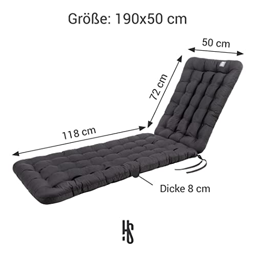 HAVE A SEAT Living - Auflage für Deckchair 190x50 cm - Bequeme Liegestuhl Auflage, 8 cm Dick - Waschbar bis 95°C, Orthopädisch, Wetterfest - Made in Germany (190x50 cm, Grau/Anthrazit)