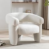 obmedin Mid Century Modern Accent Barrel Chair Comfy Upholstered Round Armchair with Montage Design, Sherpa Boucle Lounge Chair for Living Room Bedroom Apartment, Cream White