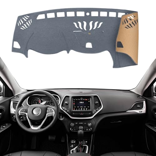 KEYOOG Dashboard Cover Dash Mat Fit for Je-ep Cherokee 2023-2014 (W/o HUD Models,Doesn't Fit Grand Cherokee),Car Dash Board Mat Anti-Glare Carpet,Non-Slip Pad Sunshield Protector (Grey)