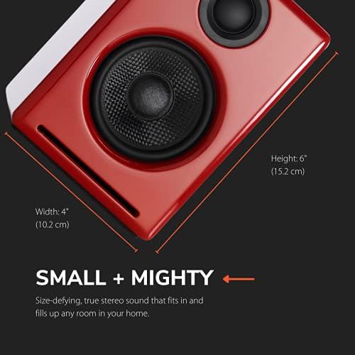 Audioengine A2+ Plus Wireless Speaker Bluetooth | Desktop Monitor Speakers | Home Music System aptX Bluetooth, 60W Powered Bookshelf Stereo Speakers | AUX Audio, USB, RCA Inputs,16-bit DAC (Red)