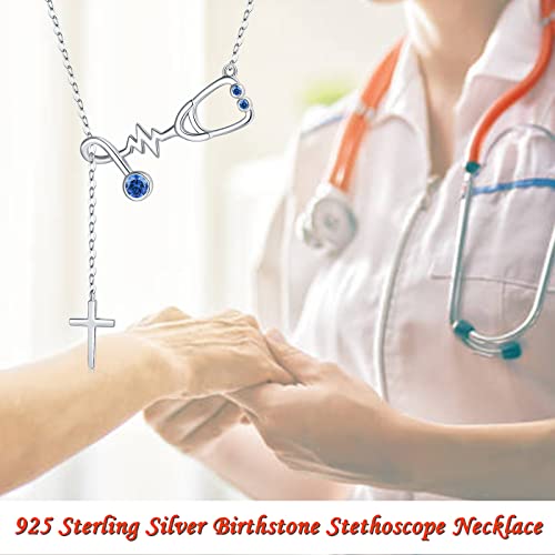 925 Sterling Silver Nurse Stethoscope Cross Pendant Necklace Medical Assistant Jewelry Gift for Women Registered Nurse Doctor Medicine Lariat Y Necklace Medical Student Graduation Birthday Jewelry Gift Nurse Week Jewelry Gifts4