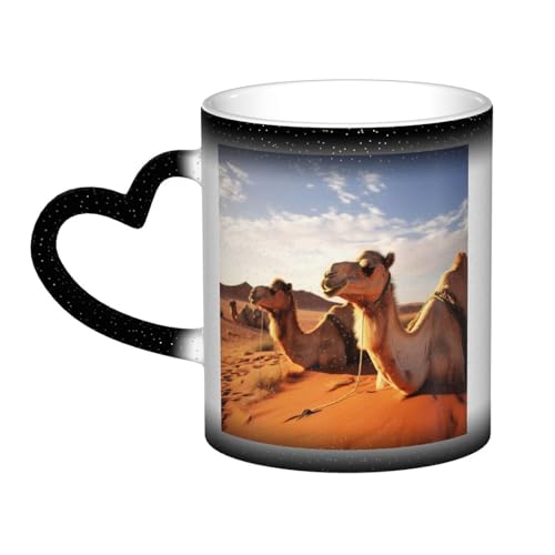 Tazza da caffè Camels Rest Desert con manico da 12 once, tazza da tè in ceramica con cambio colore sensibile al calore, tazze artistiche magiche e divertenti, tazza in porcellana, regalo di compleanno