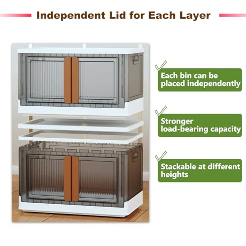 Karramlili Stackable Storage Bins With Lids,Collapsible Closet Organizers and Storage,Foldable Box with Wheels Containers for Home Kitchen Office Storage(3 Pack, 8.5Gal)