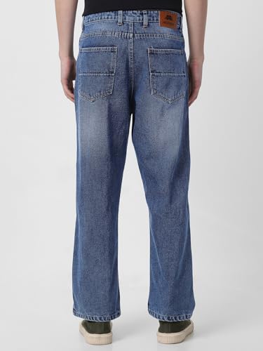 Image of Neostreak Men's Loose Baggy Fit Heavy Washed Jeans Non-Stretchable