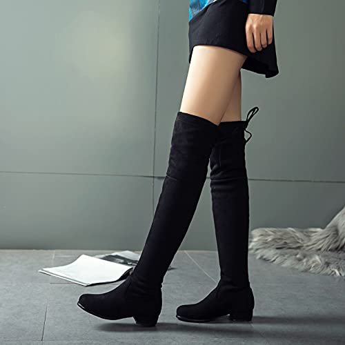 Gicoiz Women Round Toe Comfy Suede Over The Knee Stretch Boots3