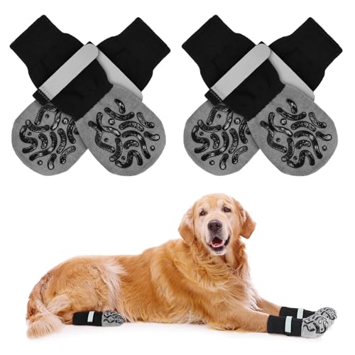 Adiwo Hundesocken Anti Rutsch, 2 Paar Anti-Rutsch Socken für Hunde, mit Verstellbaren Riemen Haustierpfoten Schutz, Hundesocken für Hunde Pfotenschutz im Innenbereich im Freien, L