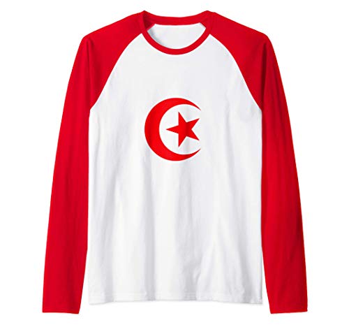 Tunisian Emblem Red Crescent Tunisienne Roots Gift Tunisia Camiseta Manga Raglan